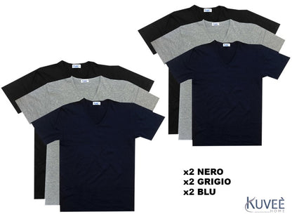 Set 6 Pezzi T-shirt Scollo V Colorato Uomo Kuveè