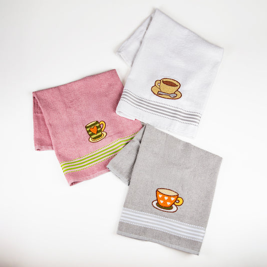 Set 3 Strofinacci da cucina, Tre Asciugapiatti da Cucina in Spugna, Puro Cotone Morbido assorbente, Vari colori e fantasie - 68x50 cm